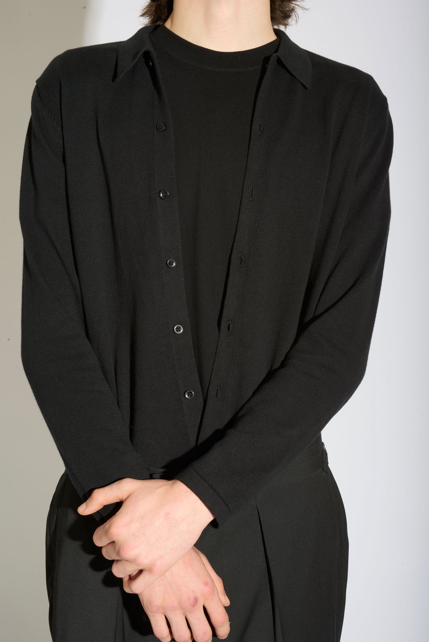 Aksel Black Button Through Knitted Polo Cotton Shirt