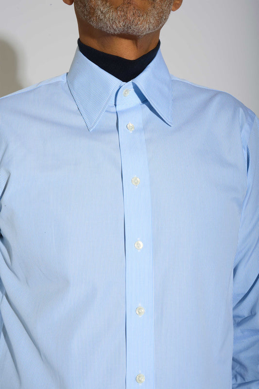 Duval Blue King Collar Pinstripe Cotton Shirt