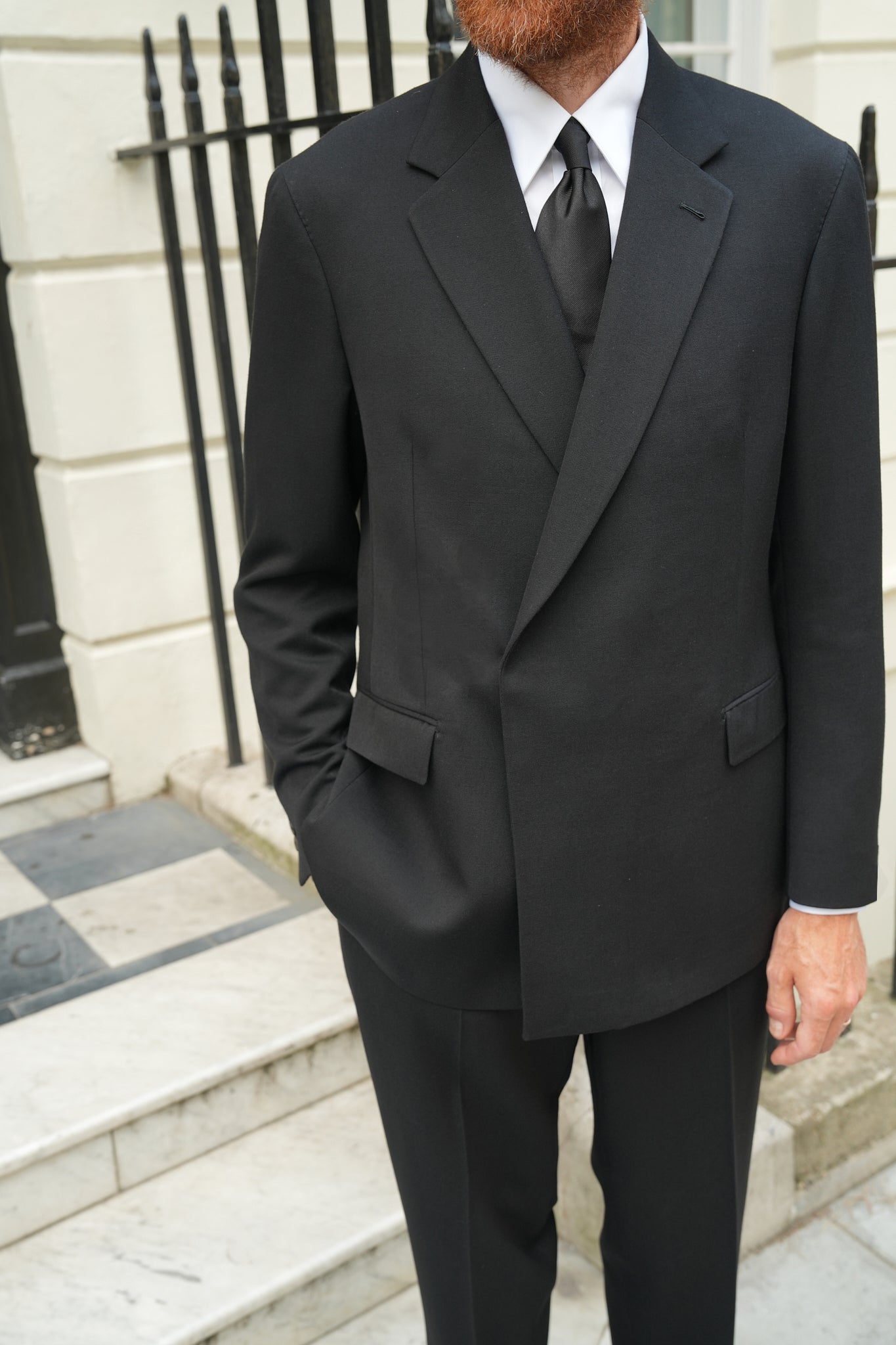 Ofili Black Barathea Concealed Button Suit