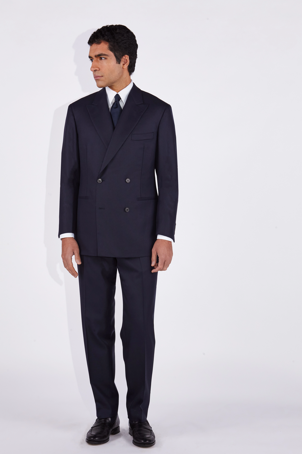 Isaac Navy Hopsack Double Breasted Peak Lapel Suit