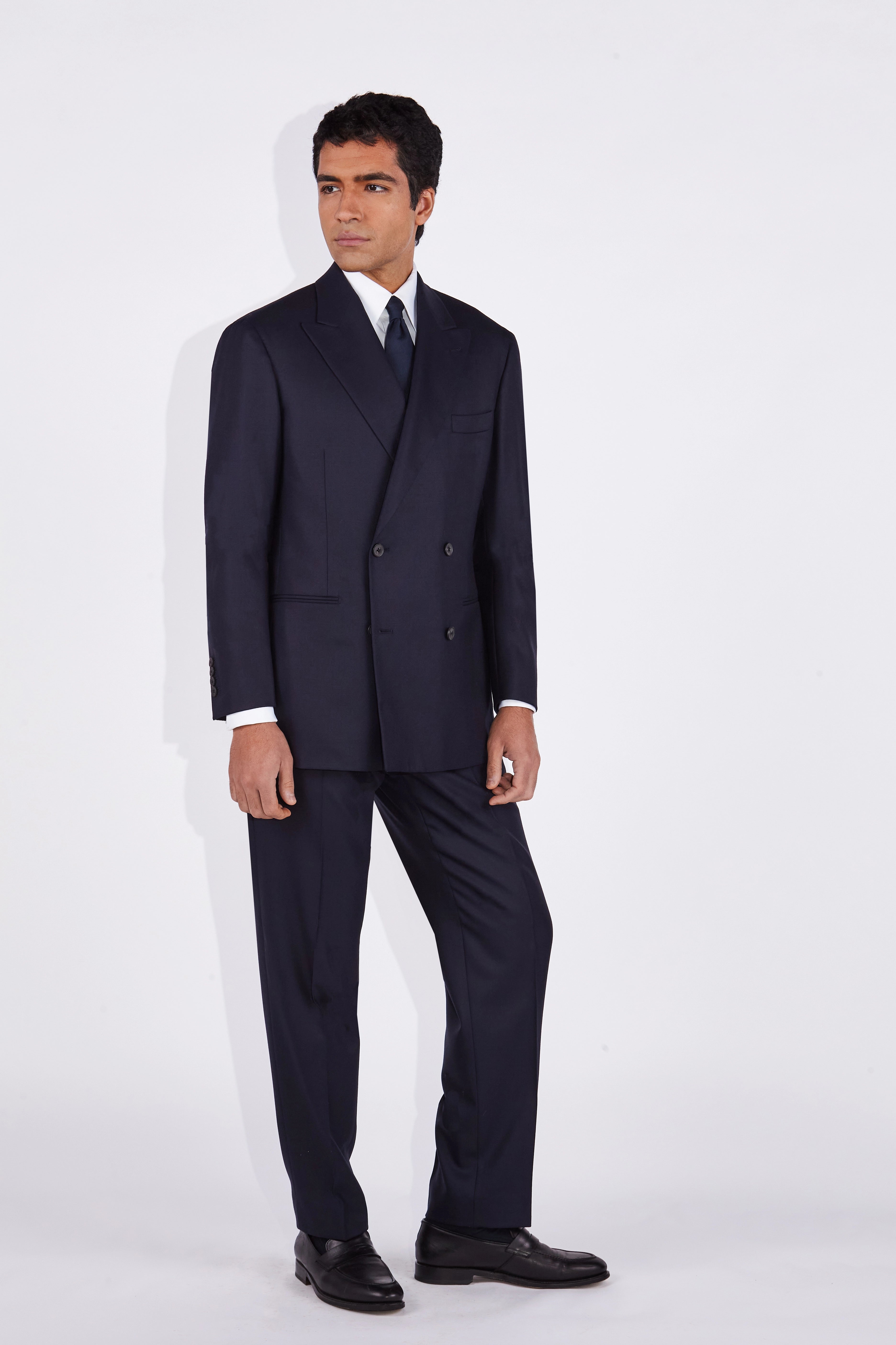 Isaac Navy Hopsack Double Breasted Peak Lapel Suit