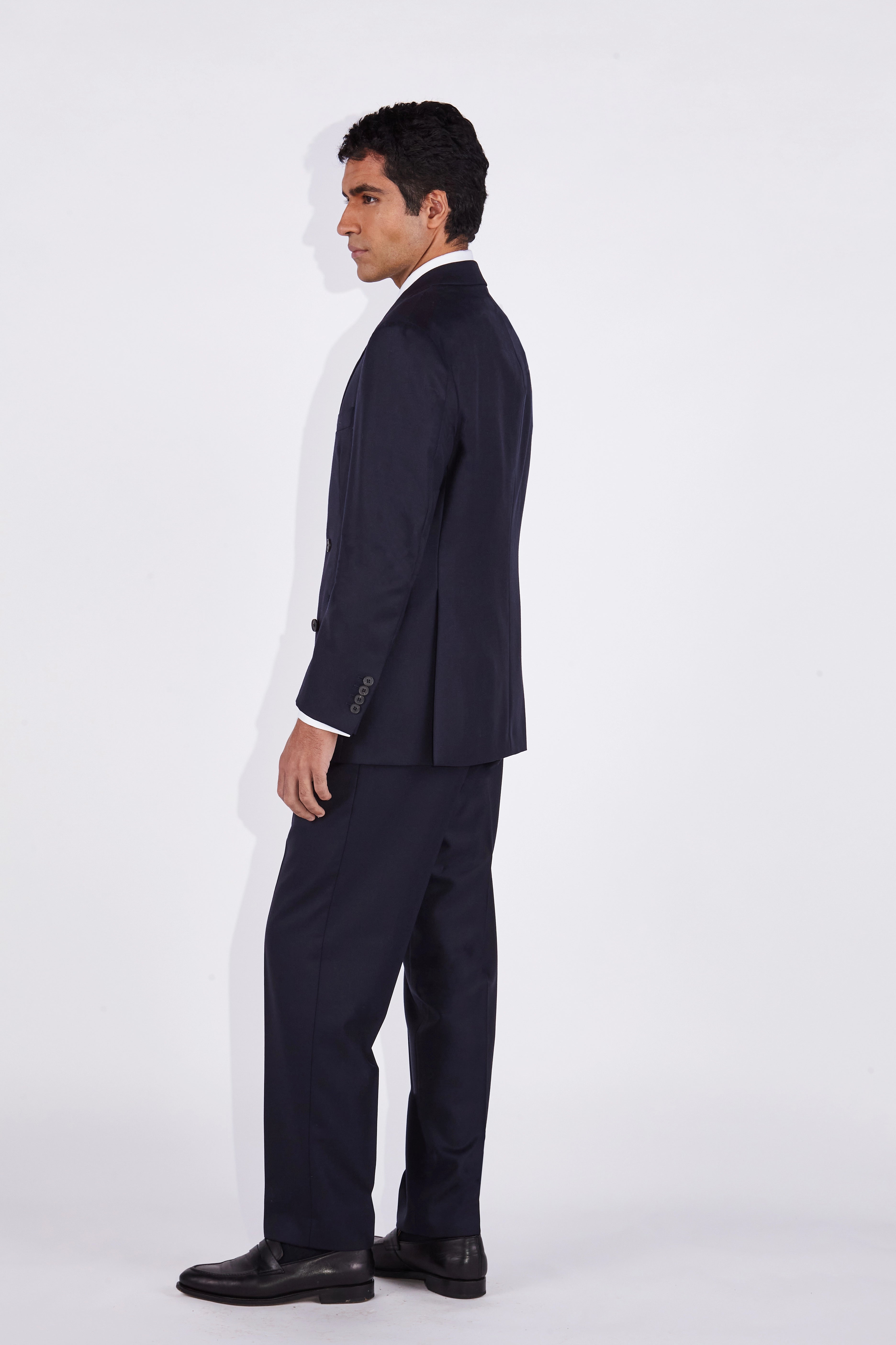Isaac Navy Hopsack Double Breasted Peak Lapel Suit