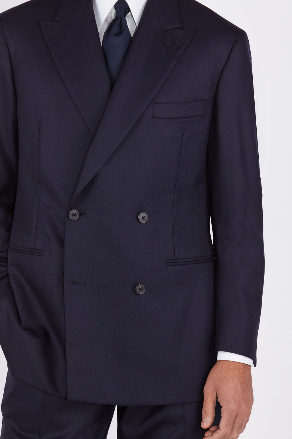 Isaac Navy Hopsack Double Breasted Peak Lapel Suit