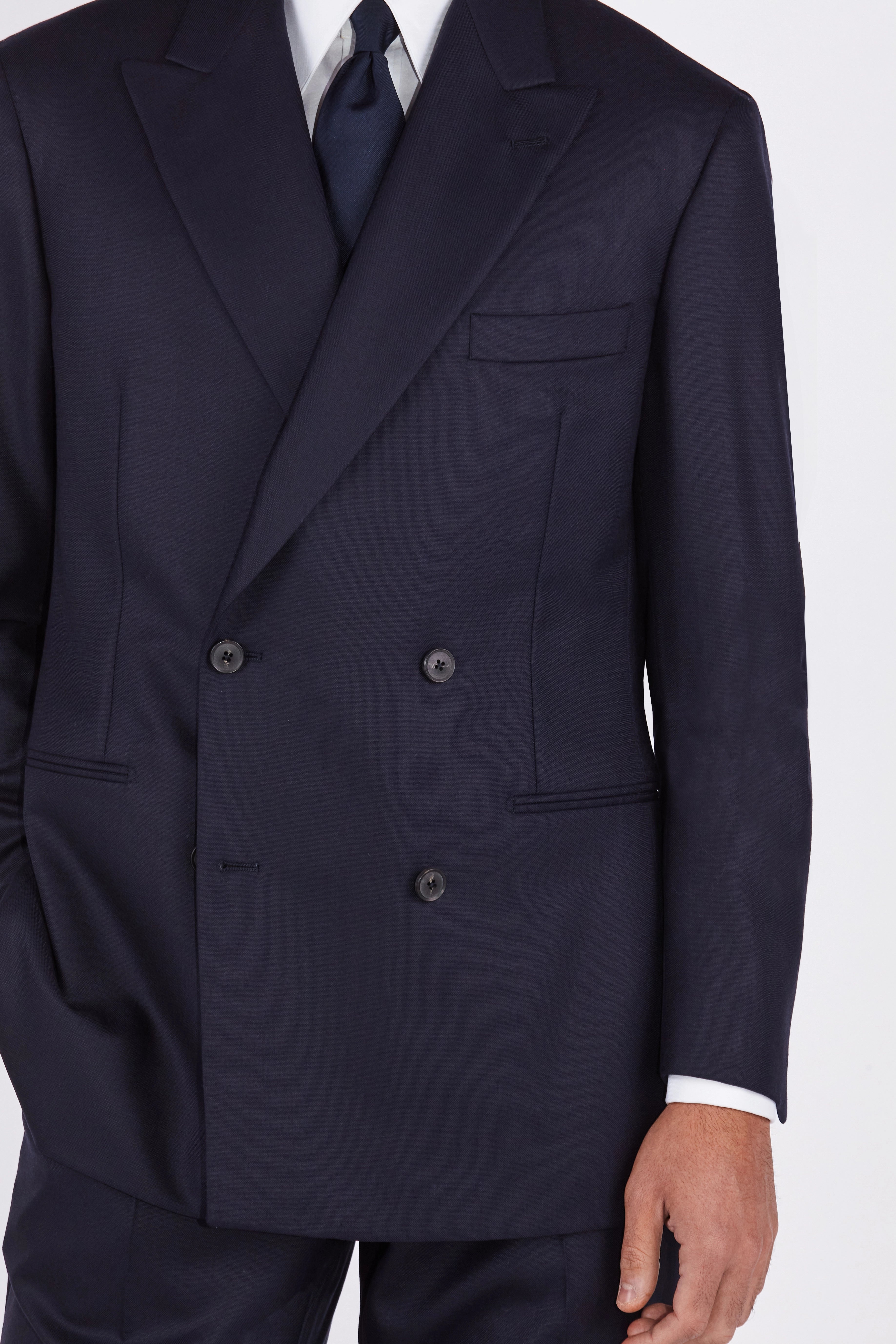 Isaac Navy Hopsack Double Breasted Peak Lapel Suit