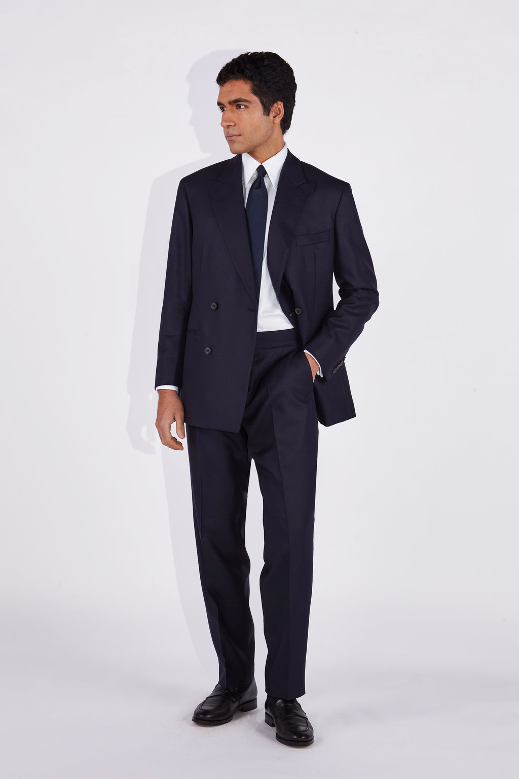 Isaac Navy Hopsack Double Breasted Peak Lapel Suit