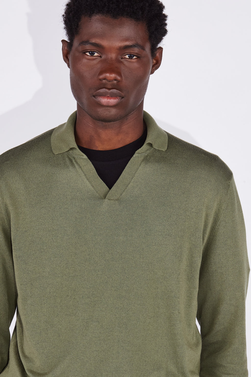 Caleb Sage Green Open Placket Knitted Polo Shirt