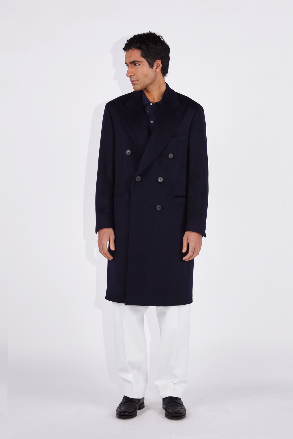 Darius Navy Loro Piana Peak Lapel Coat
