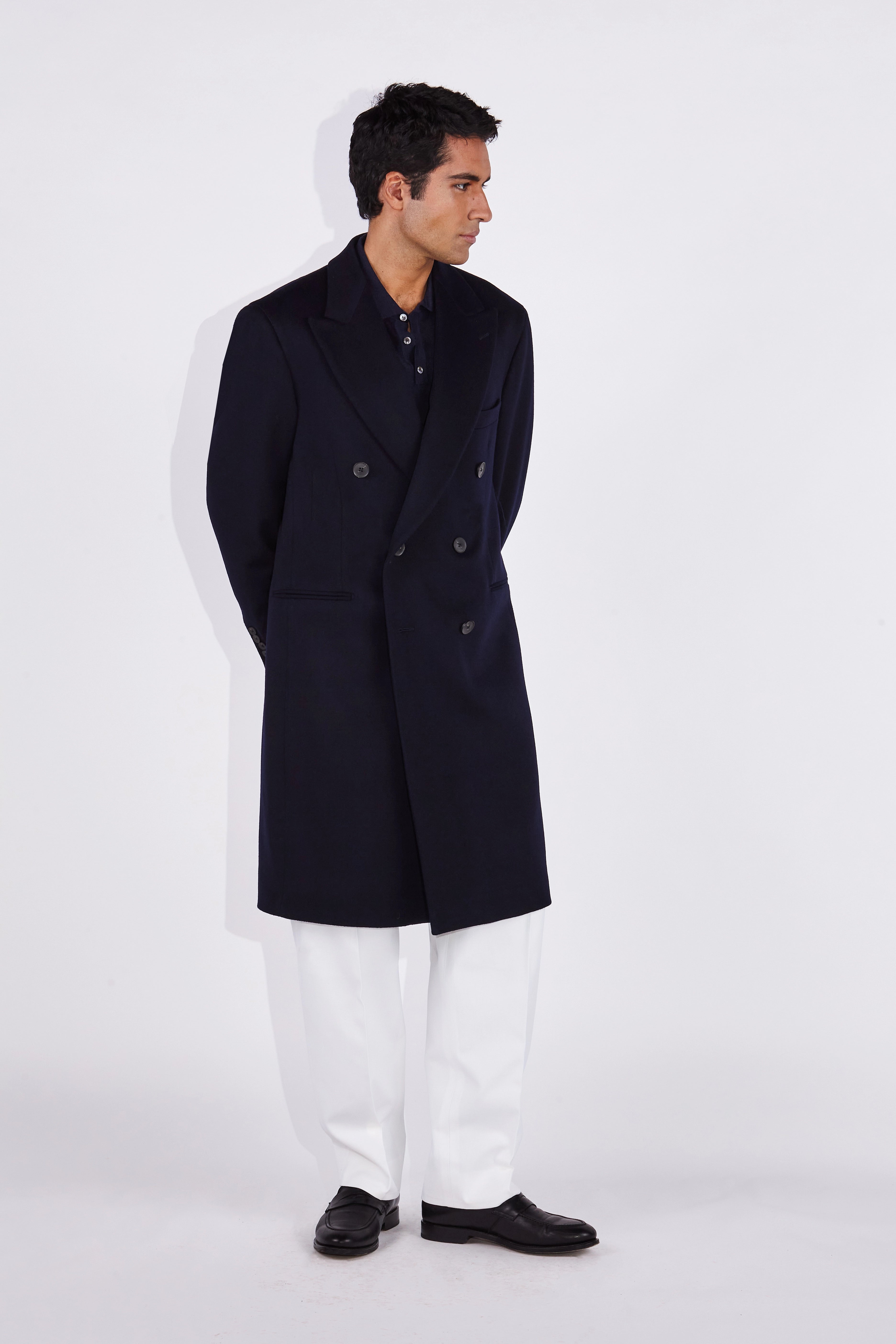 Darius Navy Loro Piana Peak Lapel Coat