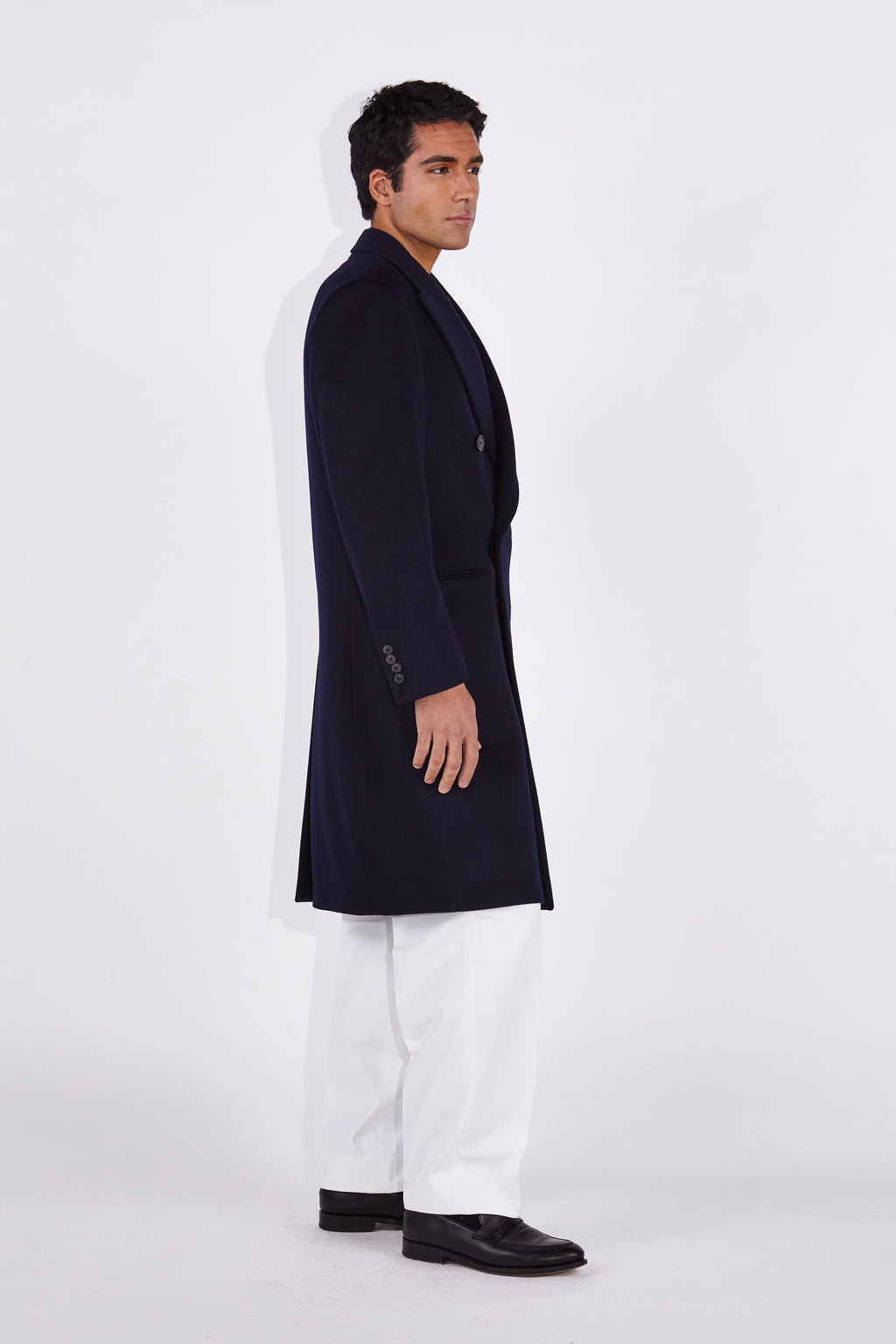 Darius Navy Loro Piana Peak Lapel Coat