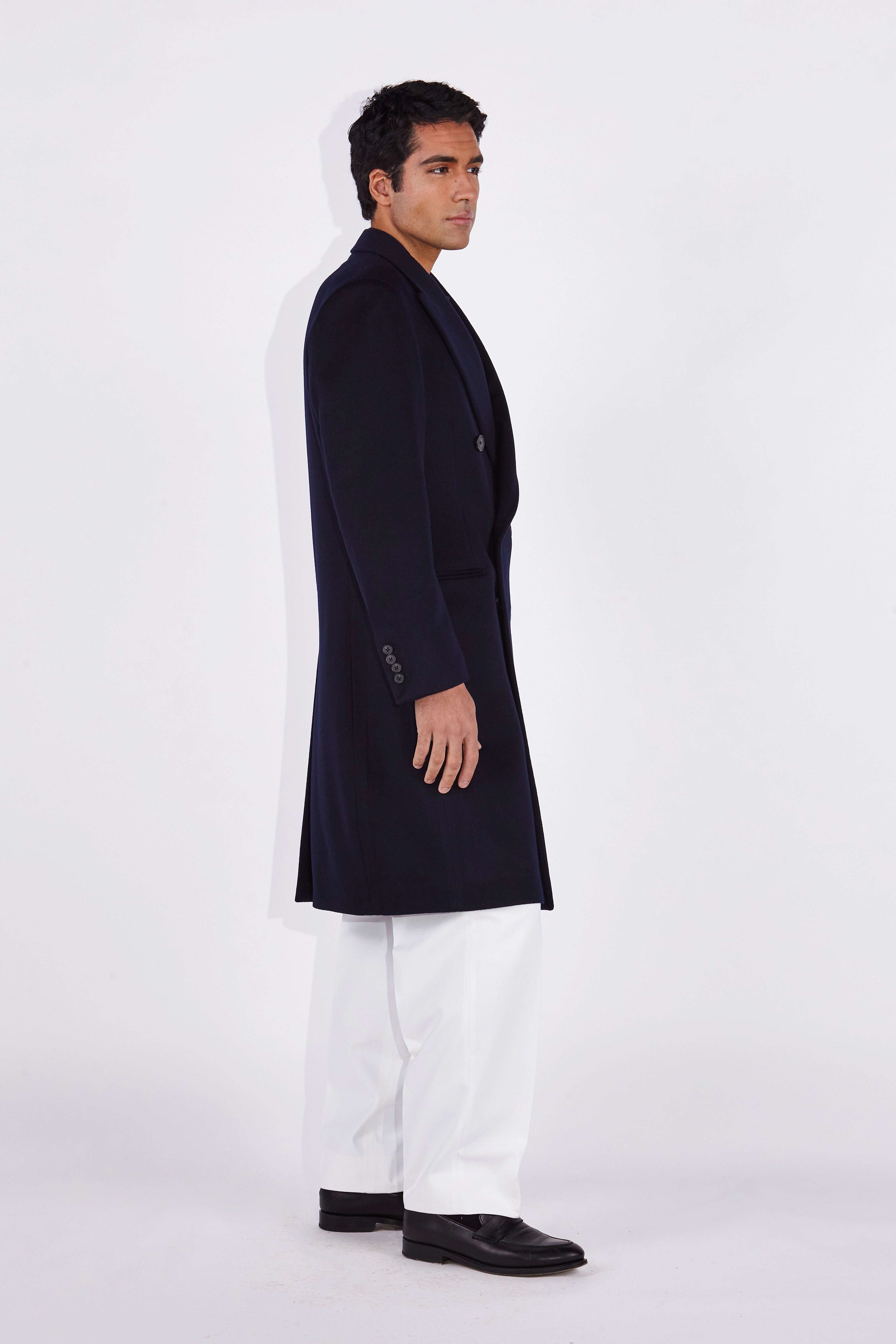 Darius Navy Loro Piana Peak Lapel Coat