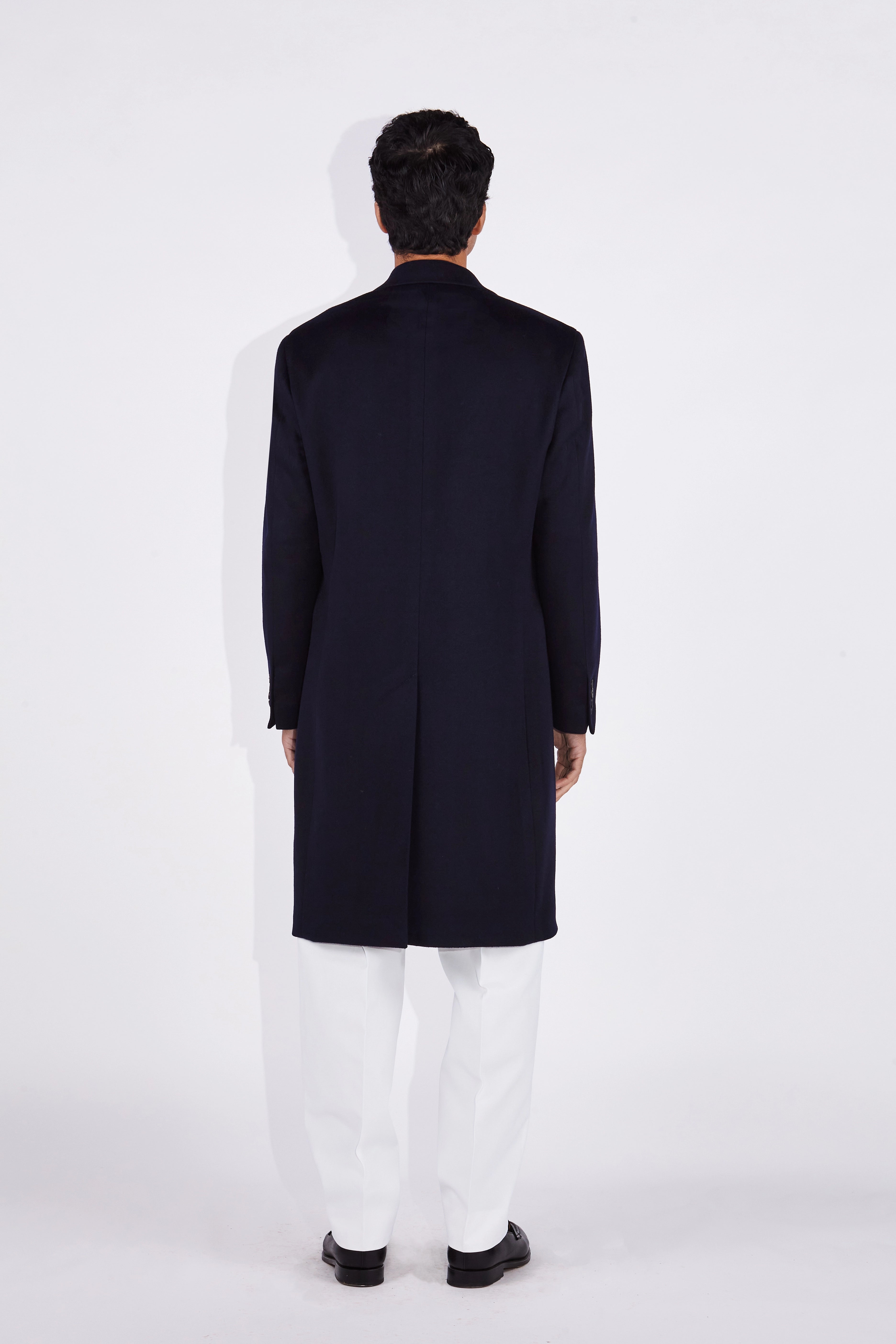 Darius Navy Loro Piana Peak Lapel Coat