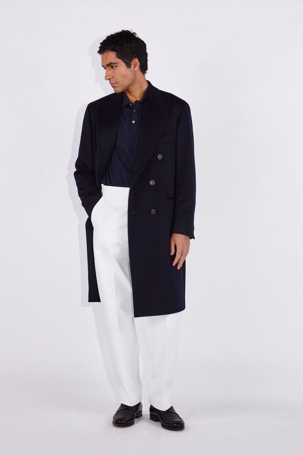 Darius Navy Loro Piana Peak Lapel Coat