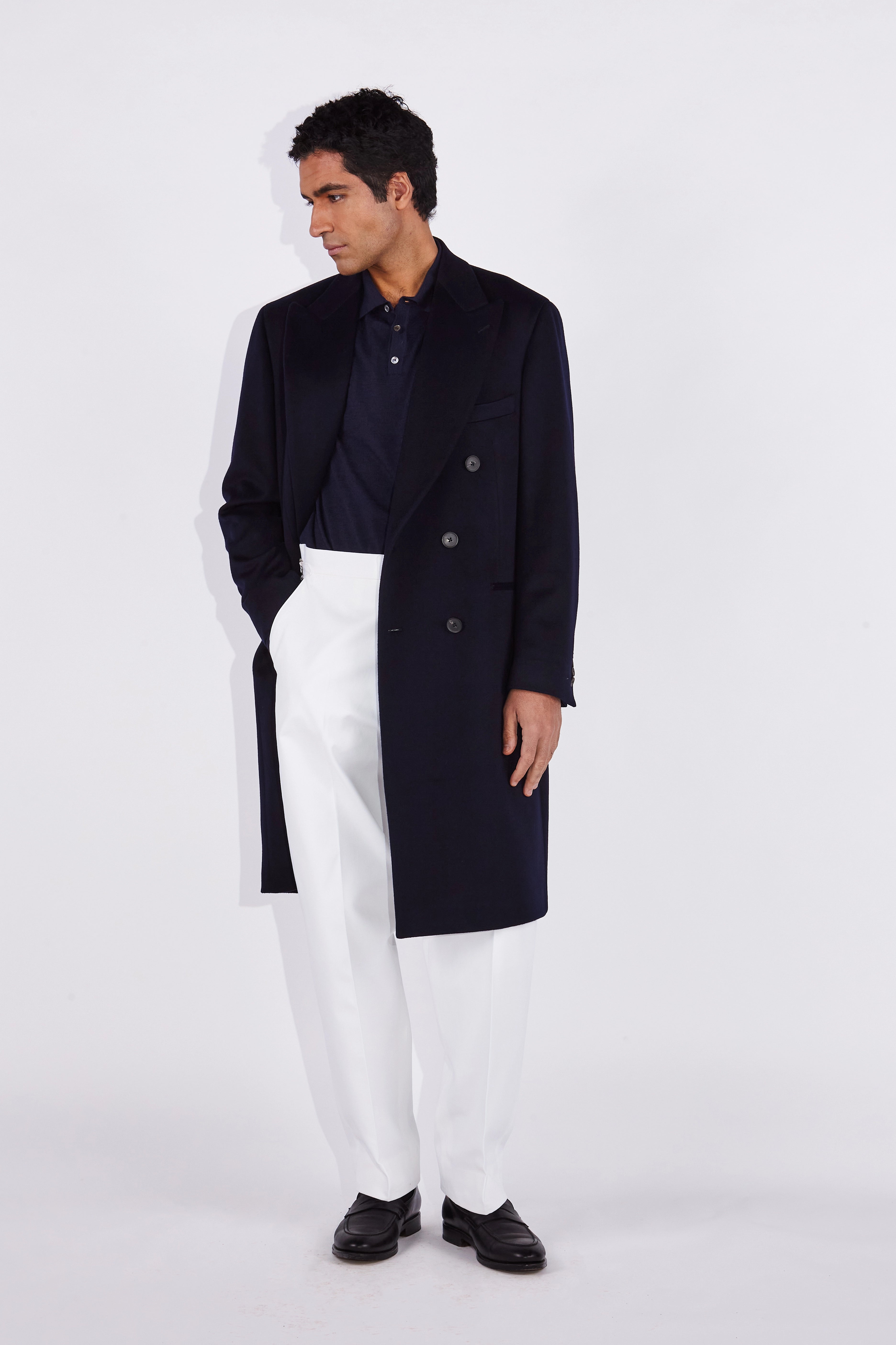 Darius Navy Loro Piana Peak Lapel Coat