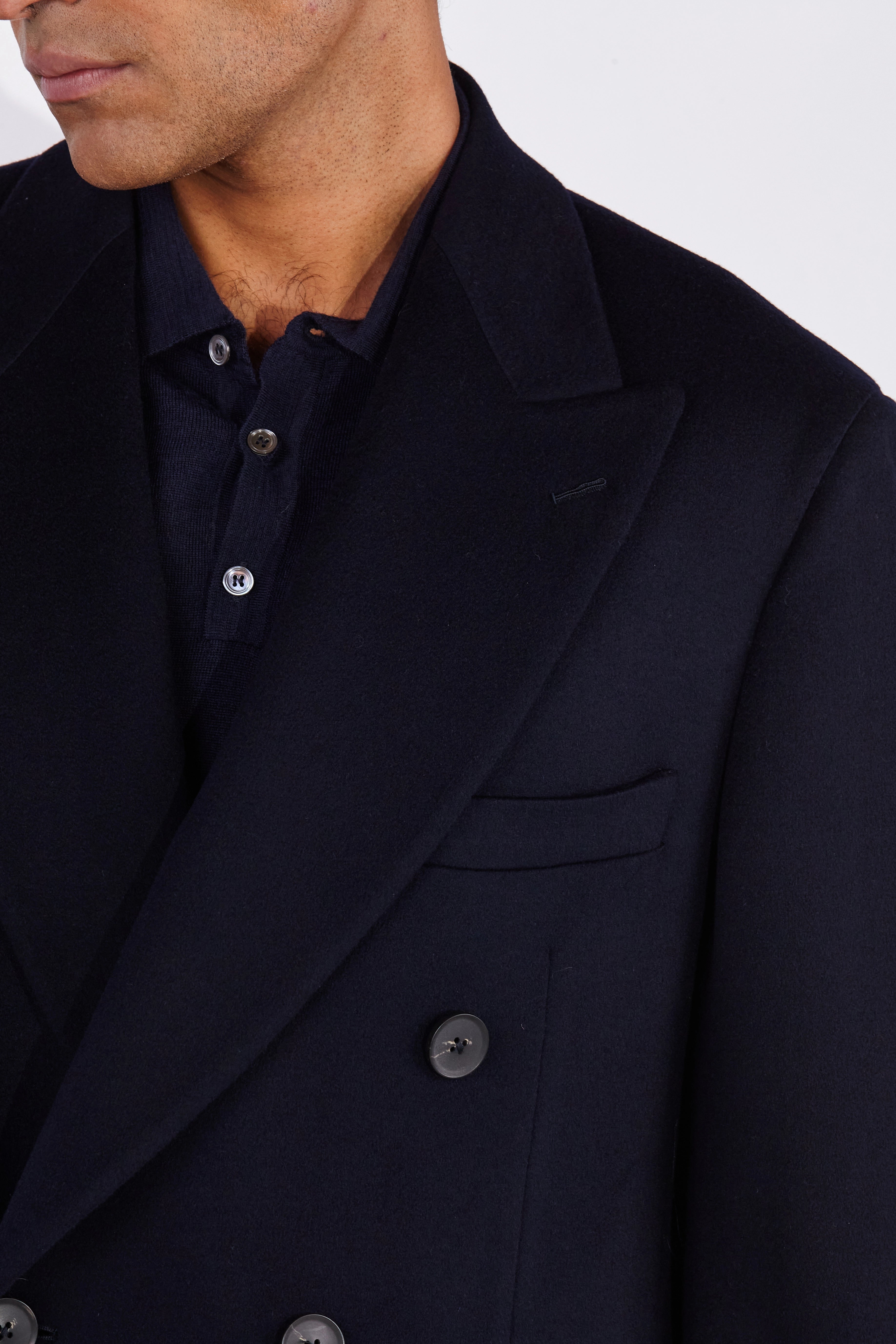 Darius Navy Loro Piana Peak Lapel Coat