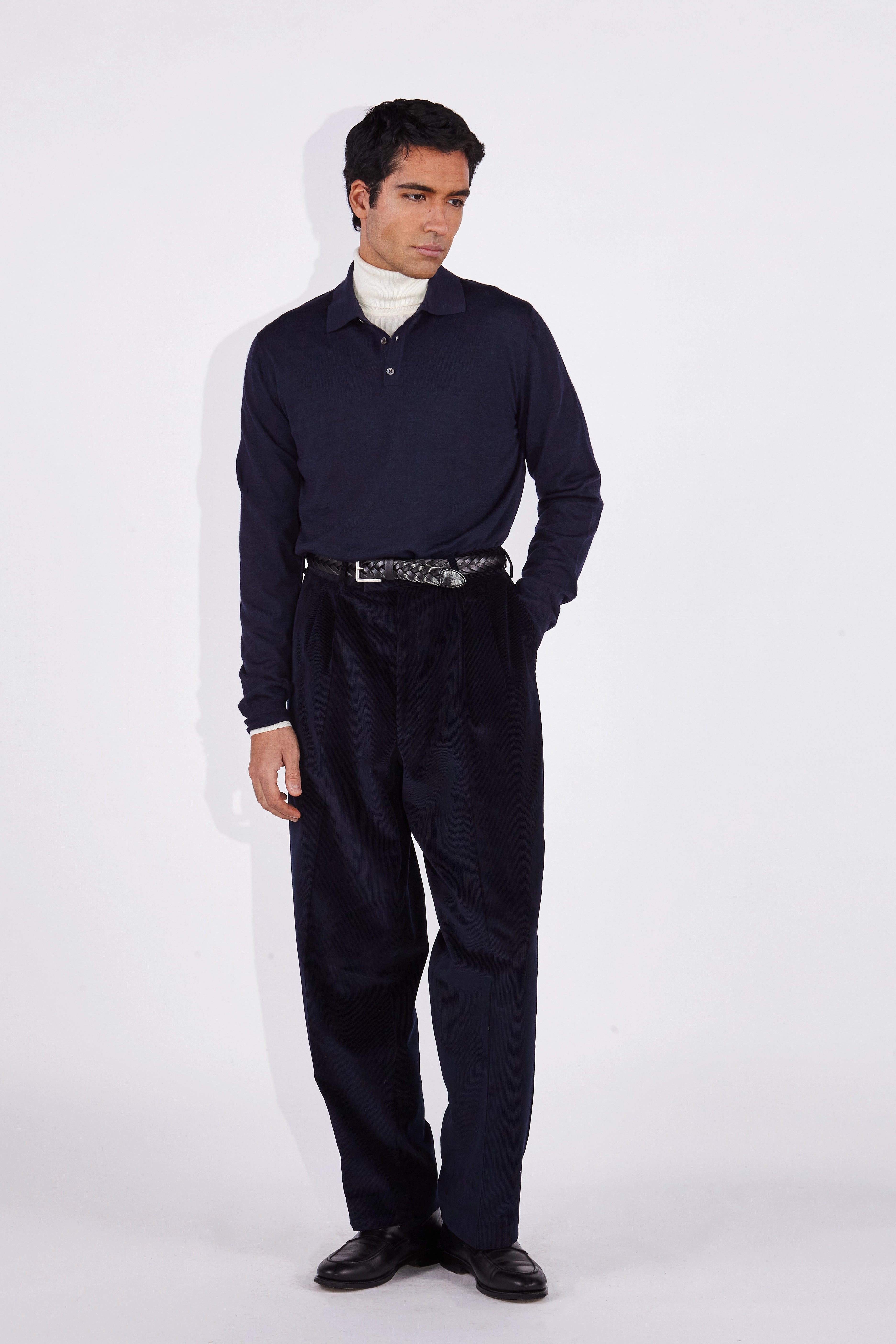 Ruben Navy Cord Straight Leg Trousers