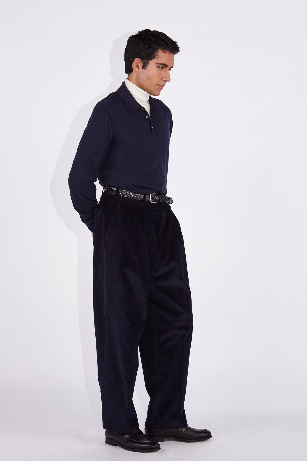 Ruben Navy Cord Straight Leg Trousers