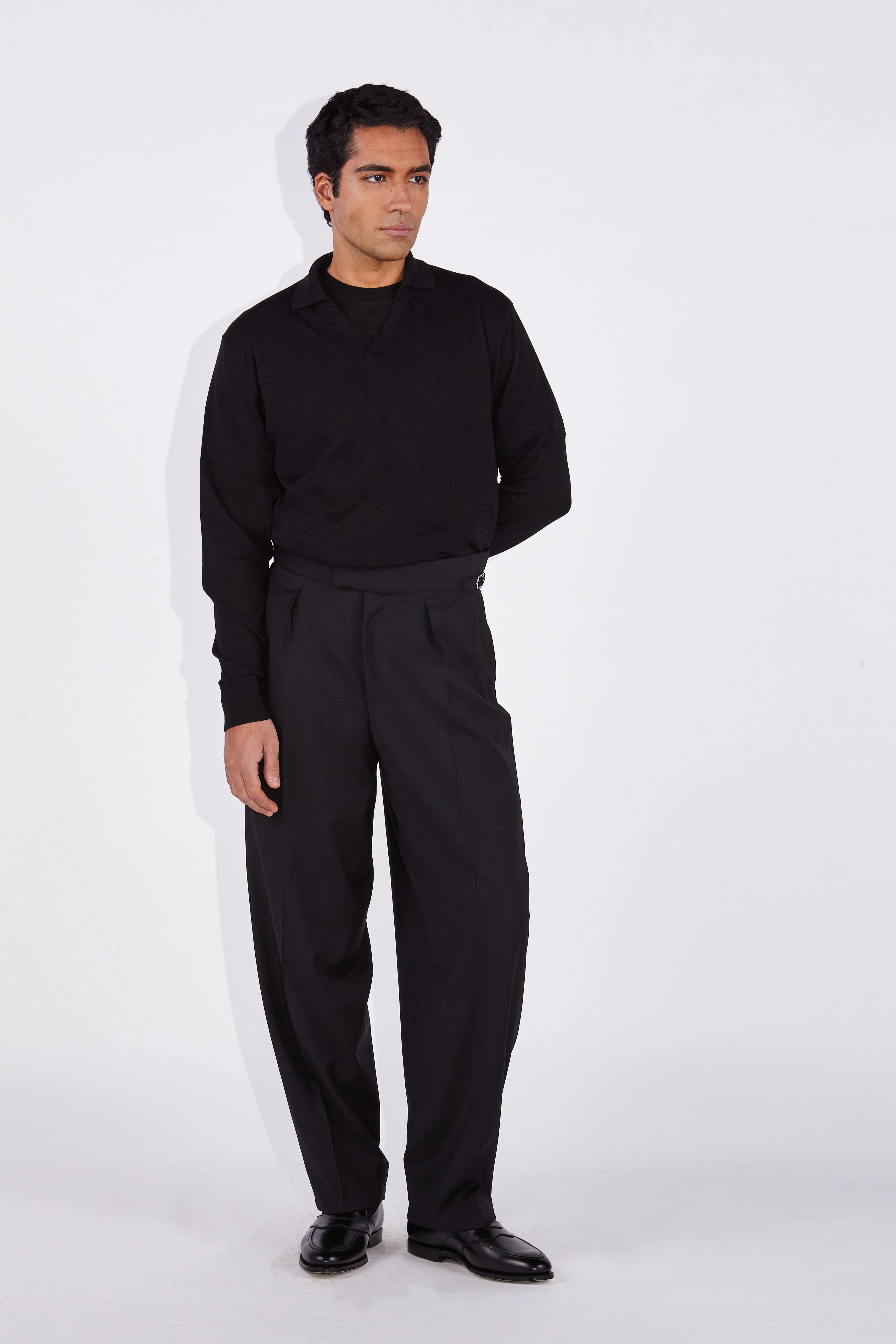 Caleb Black Open Placket Knitted Polo Shirt