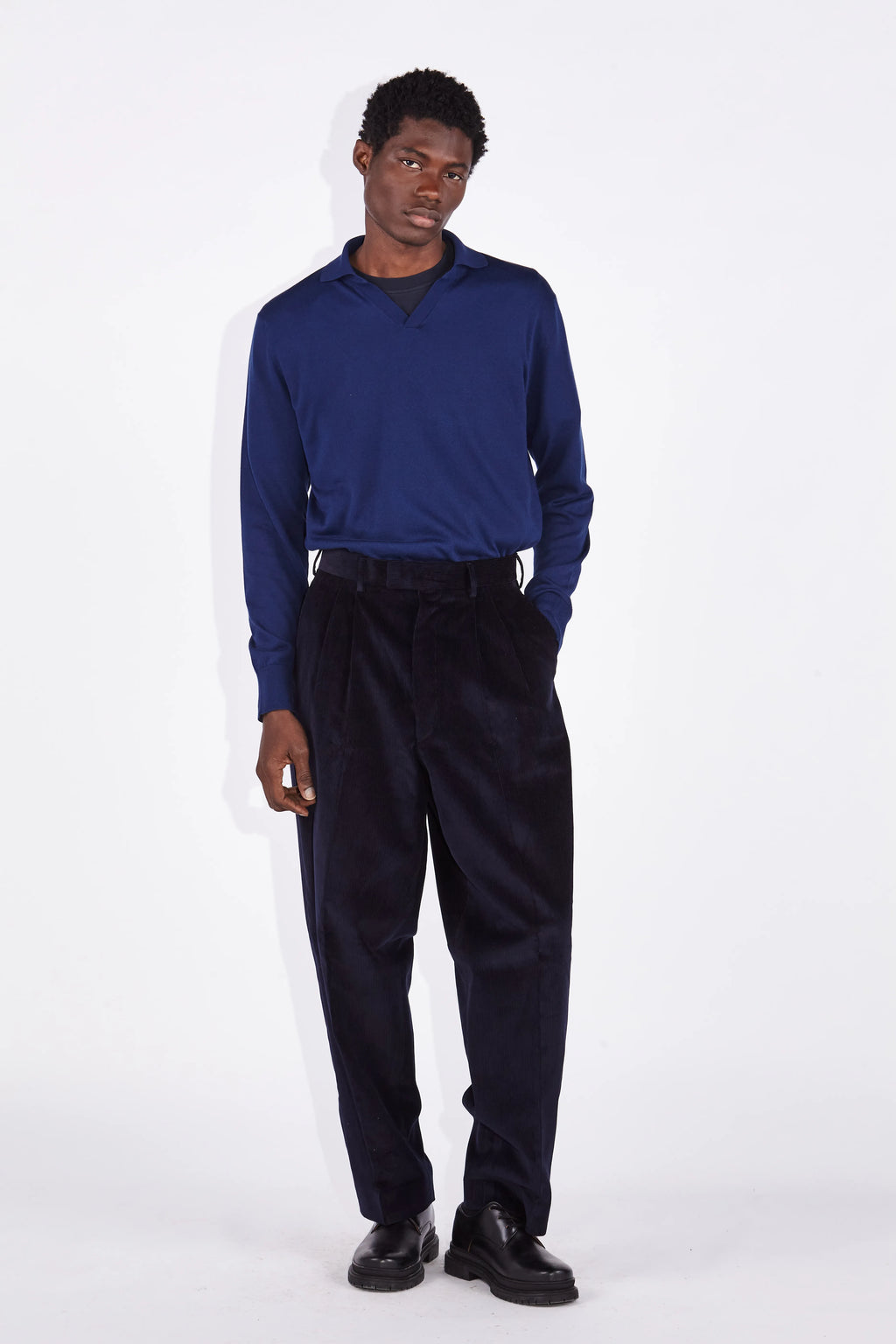 Caleb Deep Blue Open Placket Knitted Polo Shirt