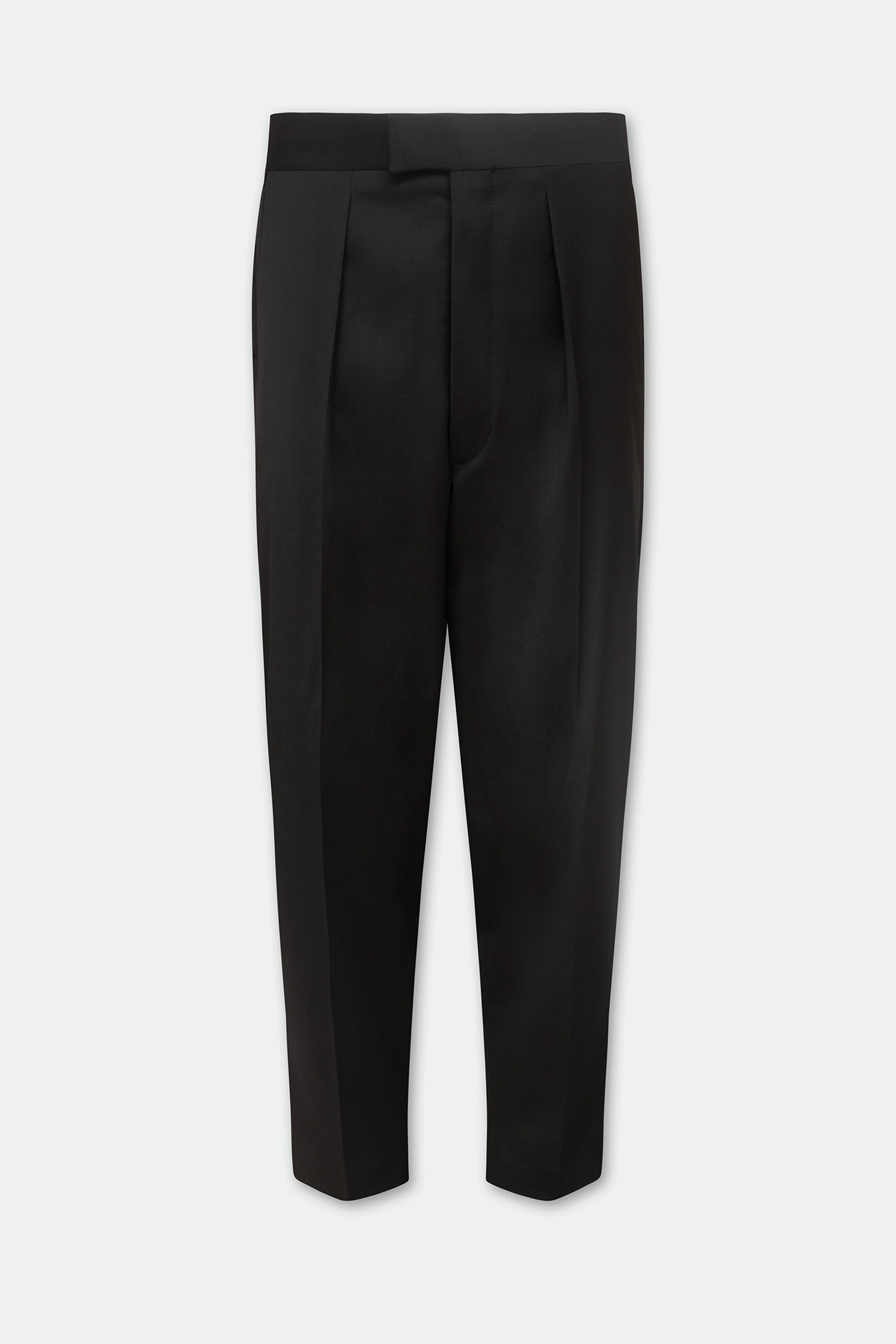 Ezra Black Fresco Relaxed Tapered Leg Wool Trousers
