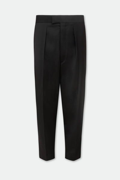 Ezra Black Fresco Relaxed Tapered Leg Wool Trousers
