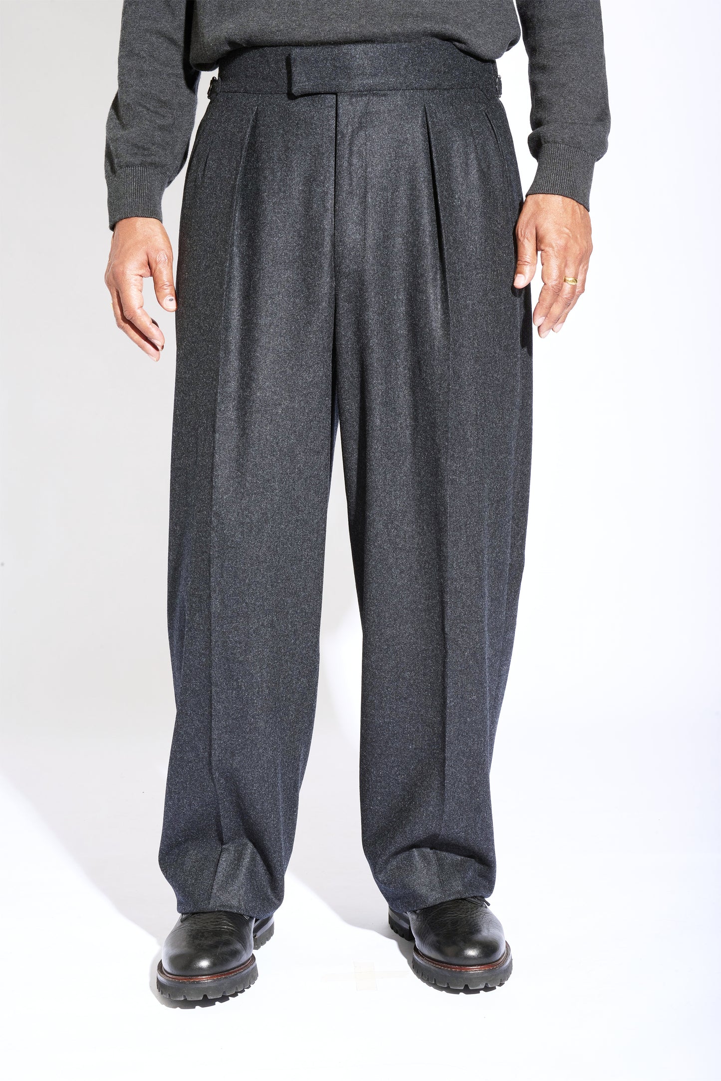 Hannes Charcoal Wide Legged Wool Trousers