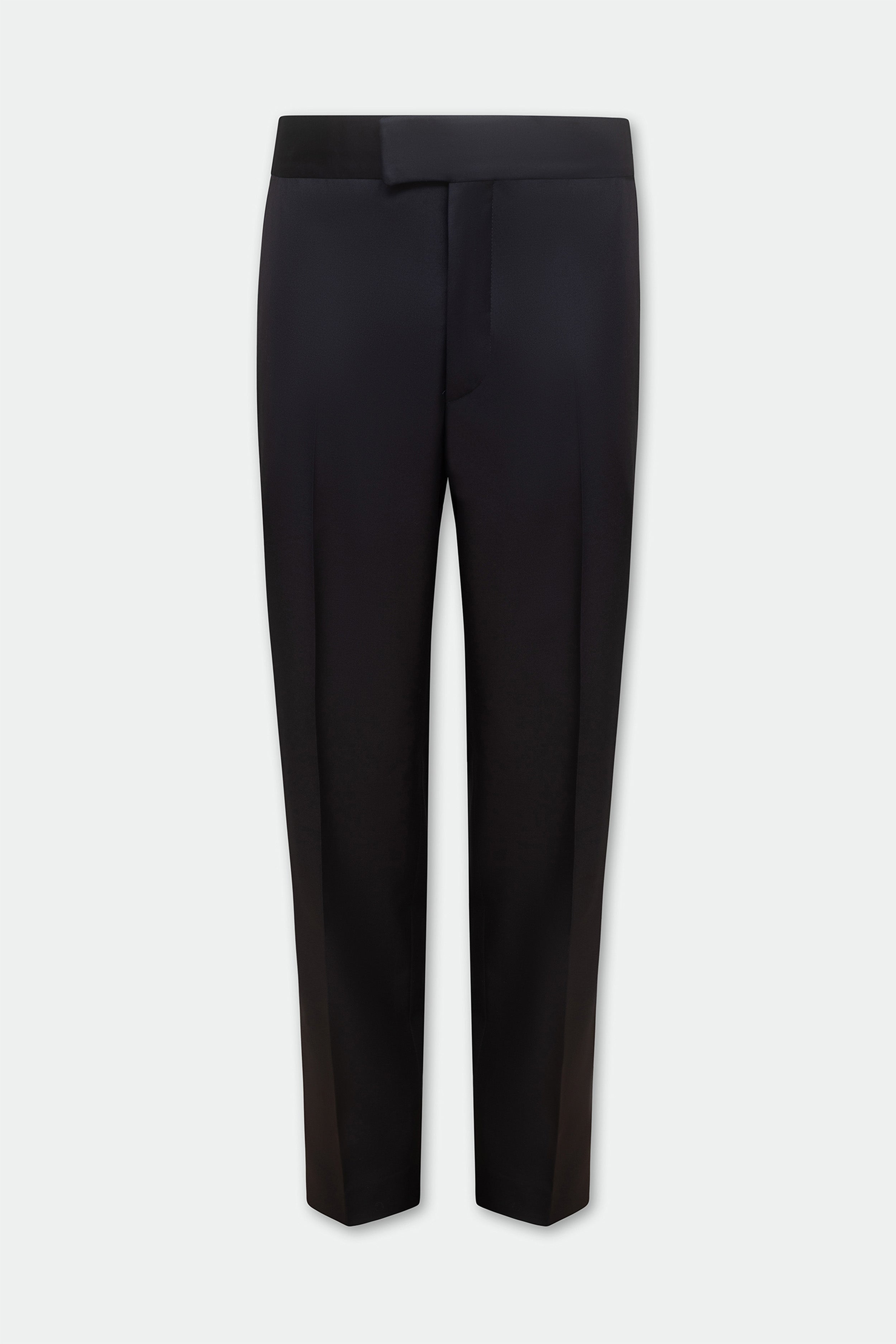 Ned Navy Twill Flat Front Straight Leg Wool Trousers
