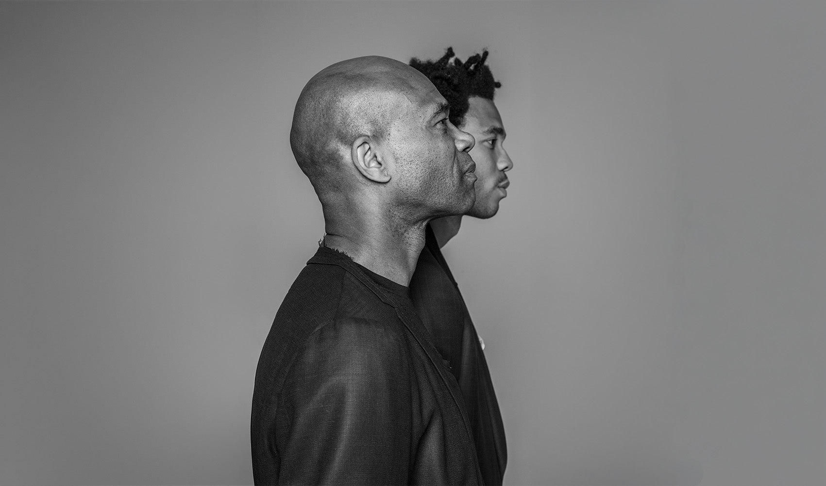 Black and white portrait of Joe and Charlie Casely-Hayford. 