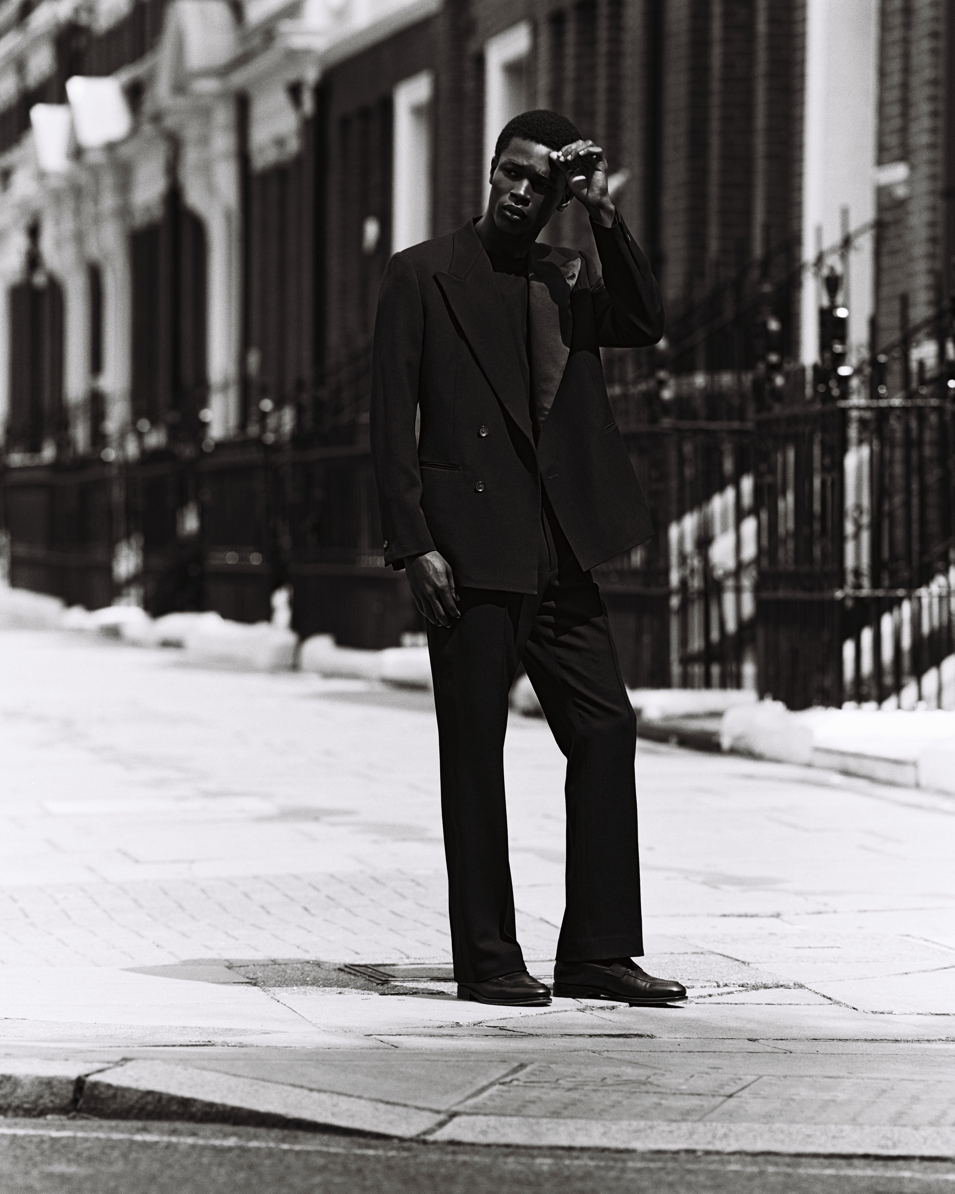 Model wears custom Casely-Hayford tuxedo. 