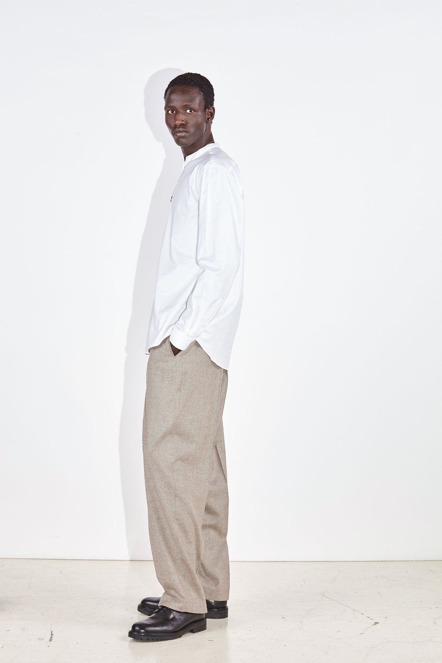 Tyler White Collarless Cotton Shirt