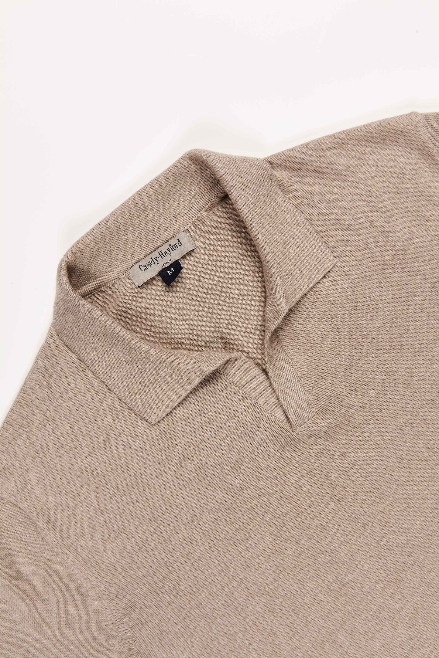 Caleb Open Placket Knitted Polo Shirt, Fawn