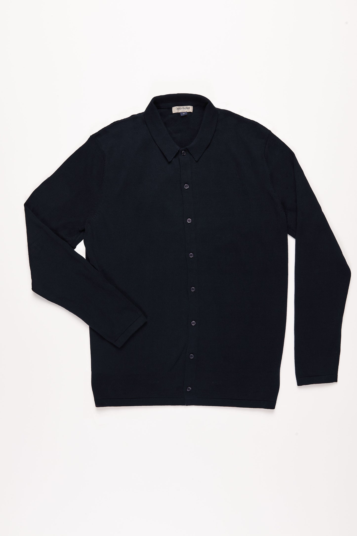 Aksel Black Button Through Knitted Polo Cotton Shirt