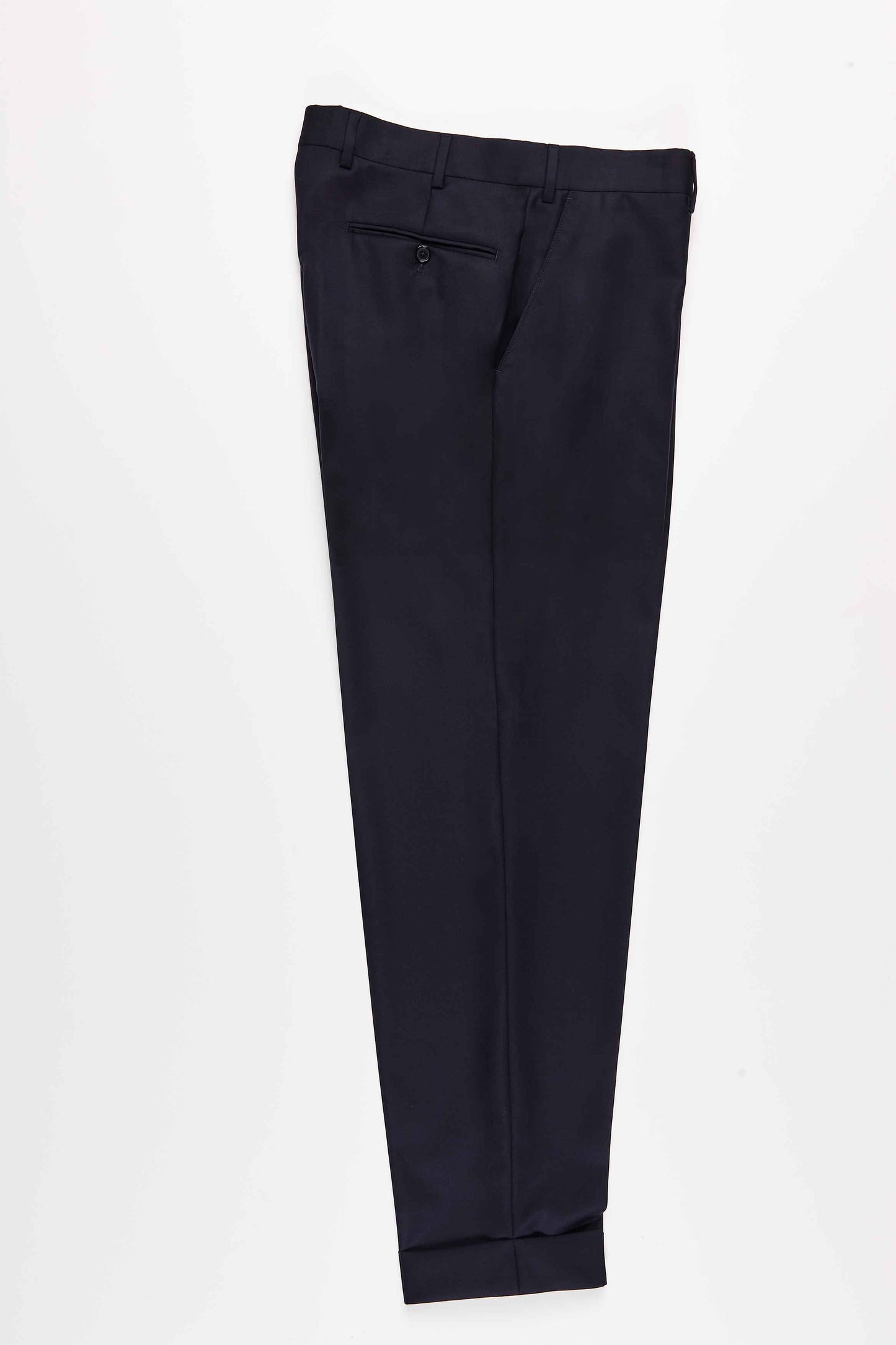 Fenton Navy Flat Front Turn Up Wool Trousers