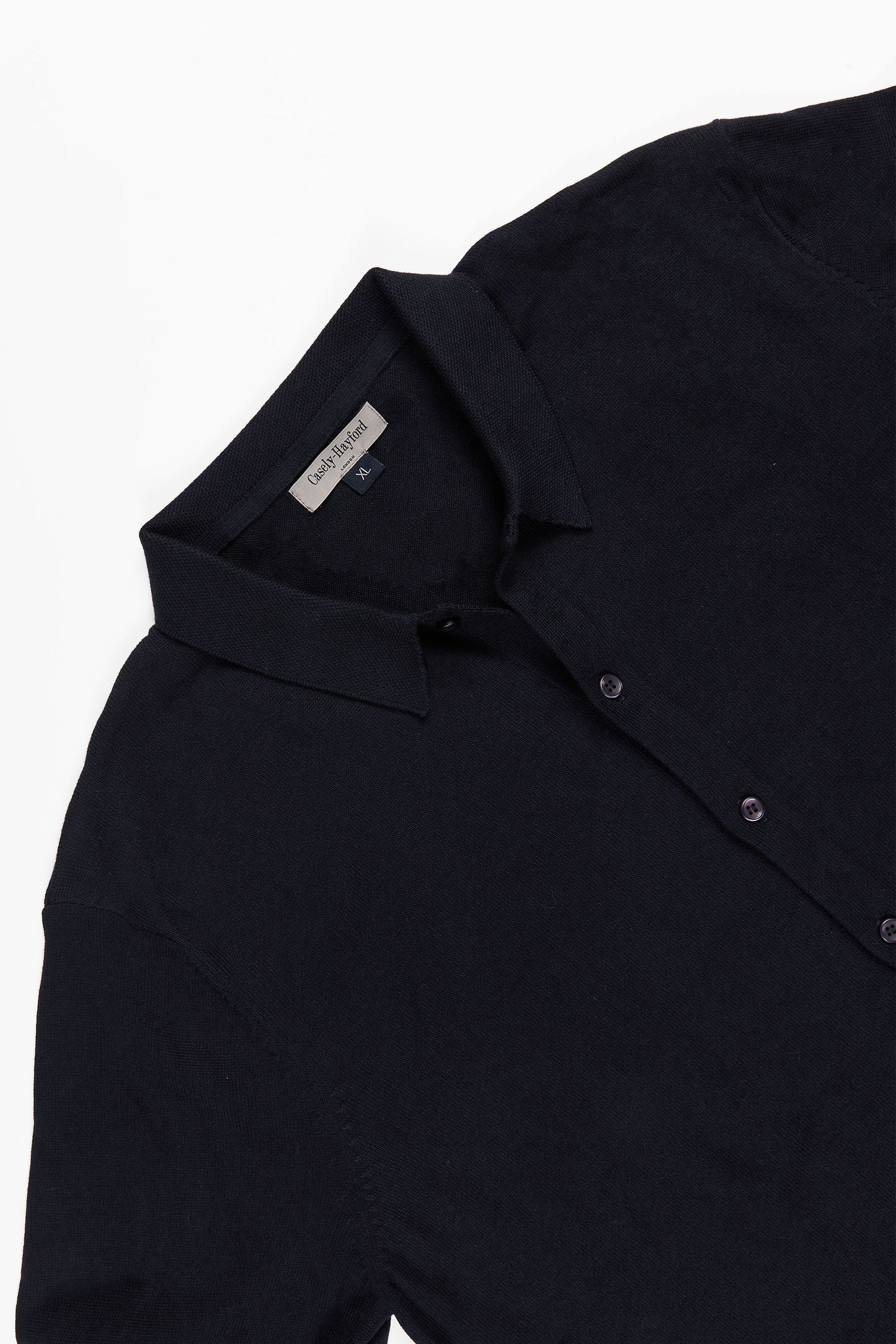 Aksel Black Button Through Knitted Polo Cotton Shirt