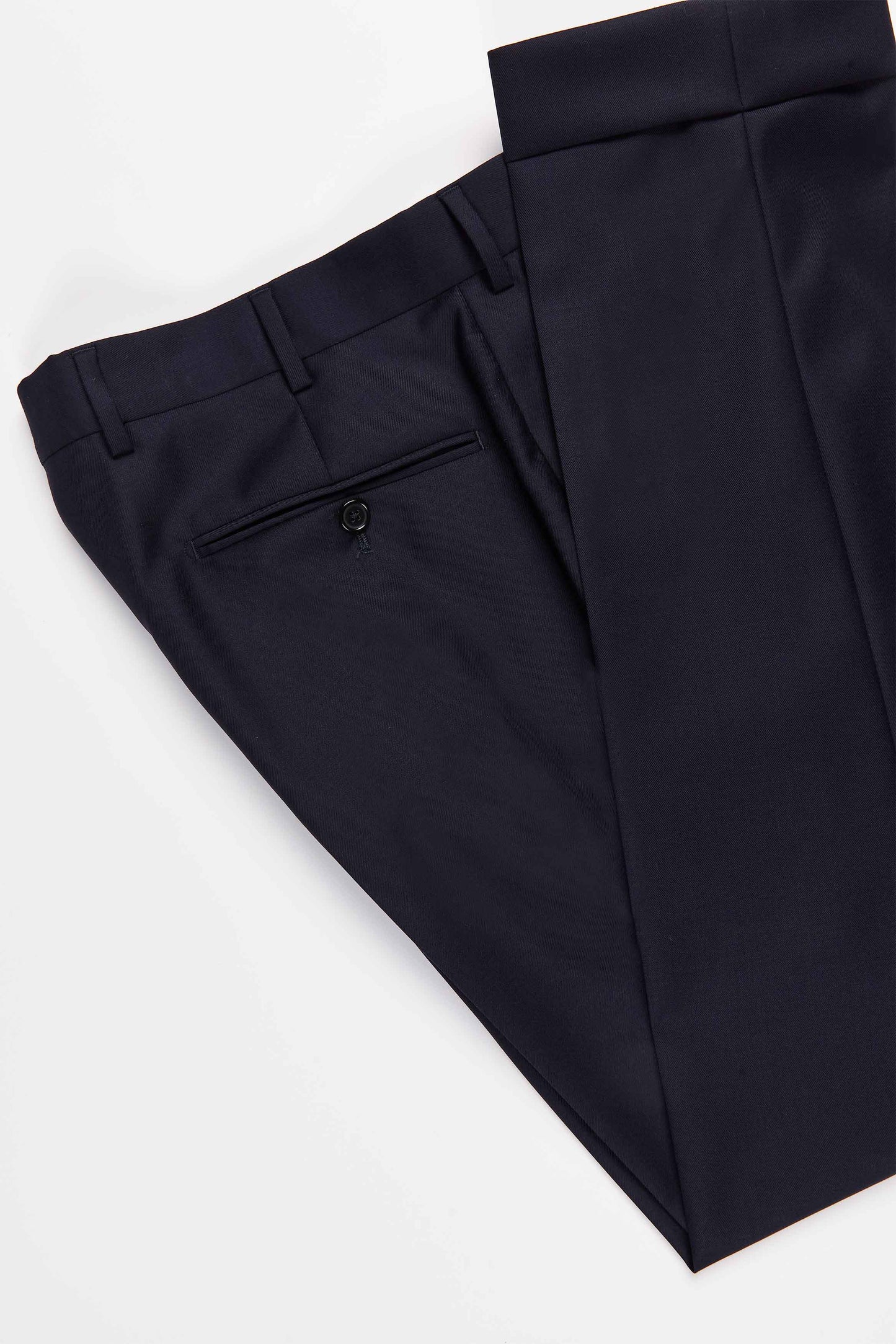 Fenton Navy Flat Front Turn Up Wool Trousers